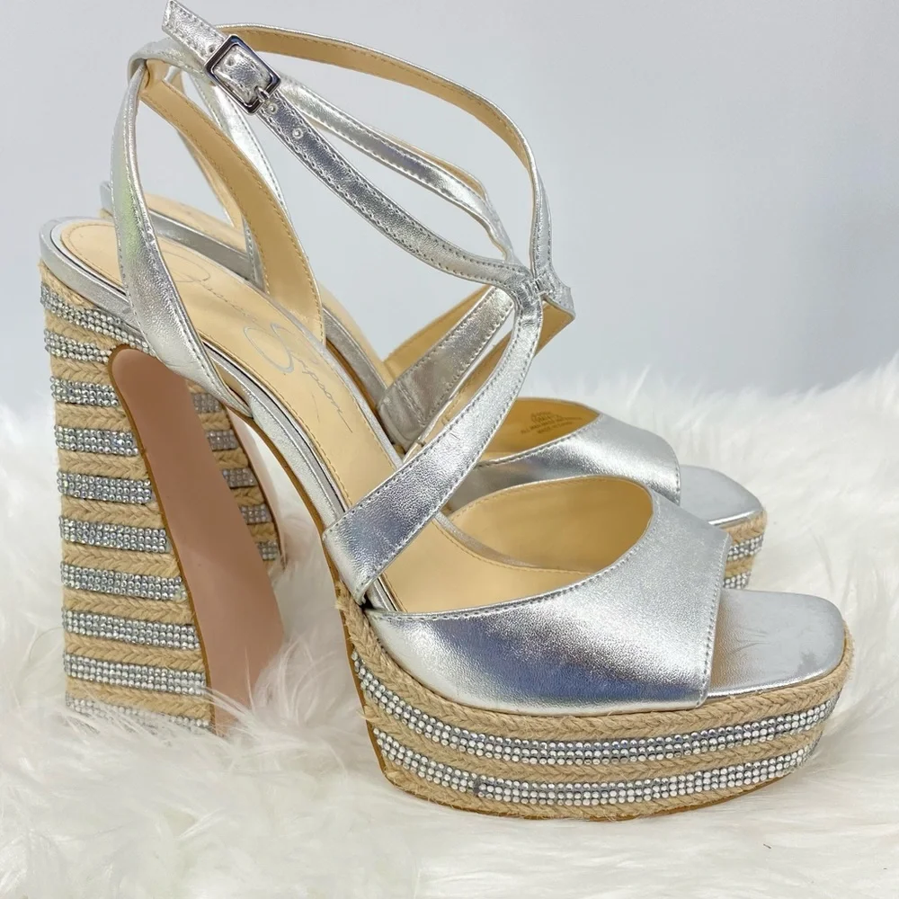 Silver Platform Strappy High Heel Sandal - Women NWOT
